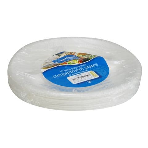 10" Compartment Divided White Polystyrene Plates by Kingfisher Catering (Pack of 10)