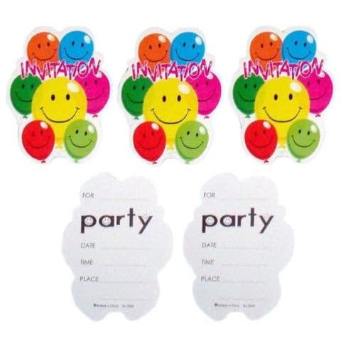 100 x Party Invitations With Envelopes Smiley Face Balloons Henbrandt  (20 x 5 Packs)