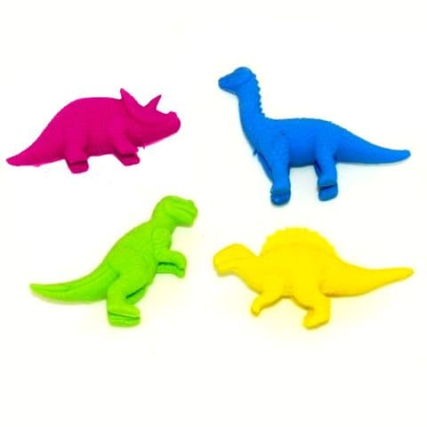 12 x Dinosaurs Sets In Bag - 3d Novelty Erasers Rubbers - 4 Pieces