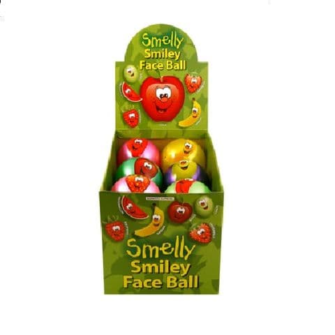 12 x Mini Smelly Fruits Smiley Face Play Balls 9cm Assorted Colours - Wholesale Box