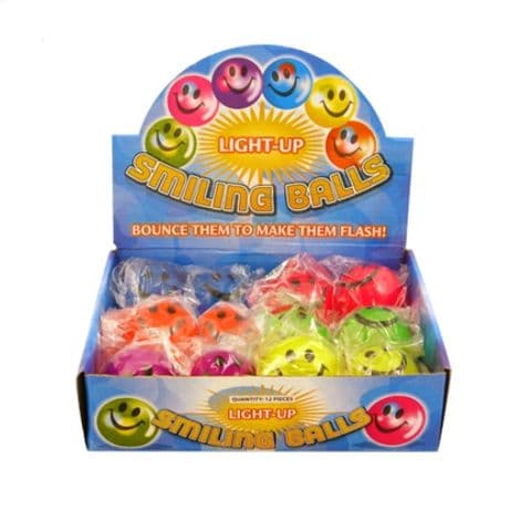12 x Smiling Light-Up LED Bouncy Balls - Wholesale Bulk Buy