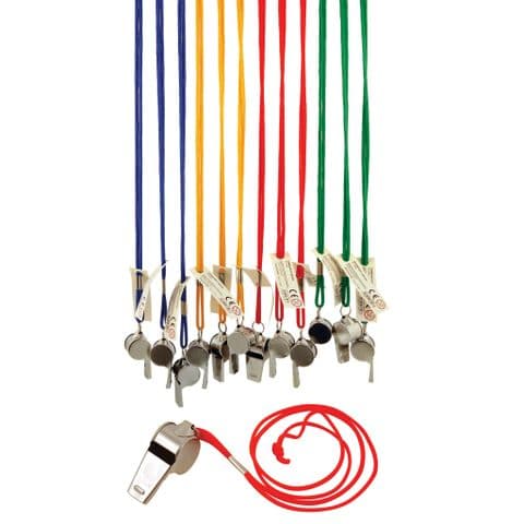 12 x Metal Silver Whistle On Coloured Neck Cord Festival & Party