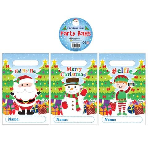 144 x Santa Snowman Elf Christmas Themed Plastic Party Loot Bags