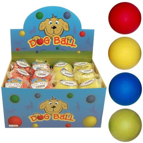 24 x Hard Rubber Bouncy Dog Balls - Wholesale Bulk Buy Blue Green Yellow & Red