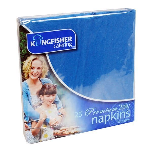 25 x Blue Premium 2 Ply Paper Napkins by Kingfisher Catering (33cm x 33cm)