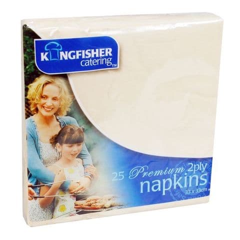 25 x Cream Premium 2 Ply Paper Napkins by Kingfisher Catering (33cm x 33cm)