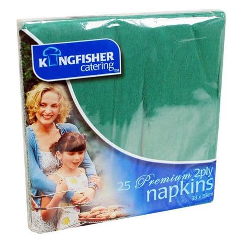 25 x Green Premium 2 Ply Paper Napkins by Kingfisher Catering (33cm x 33cm)