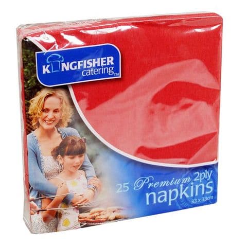 25 x Red Premium 2 Ply Paper Napkins by Kingfisher Catering (33cm x 33cm)