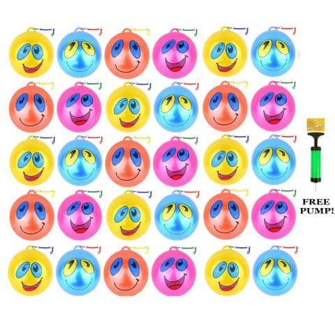 30 x Smelly Funny Face Balls With Hooks & Spiral Keyrings 25cm Wholesale & FREE SPORTS PUMP