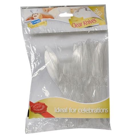 36 x Clear Plastic Knives - Strong Disposable Cutlery by Kingfisher