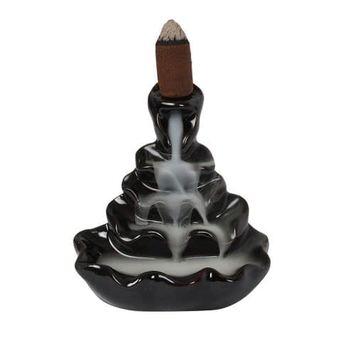 4 Tier Ripple Black Ceramic Backflow Incense Cones Burner 21831