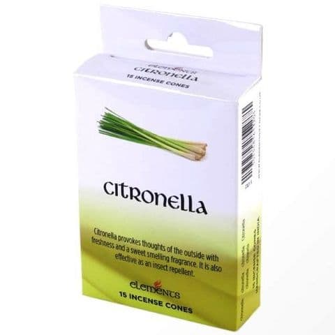 Citronella Scented Incense Cones Elements Indian - Box Of 15