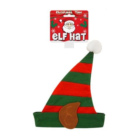 Elf Striped Christmas Felt Hat With Bobble - Childs or Small Adults Size