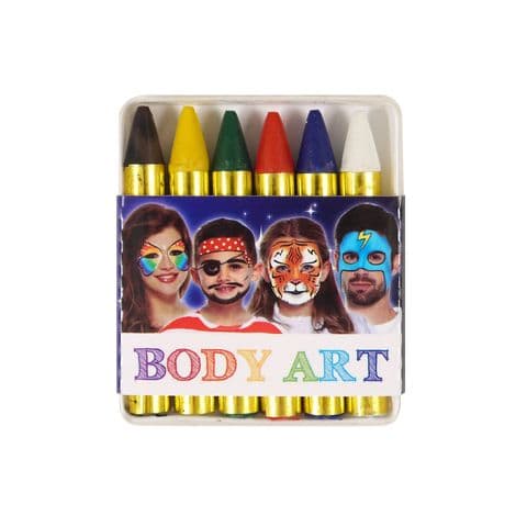 Face & Body Art Crayons Painting Paints Make-Up - Pack of 6 Colours