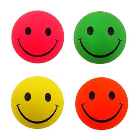 Hi Bounce Smiley Face Hard Sponge Rubber Bouncy Ball Dog - Neon Pink, Yellow, Green or Orange