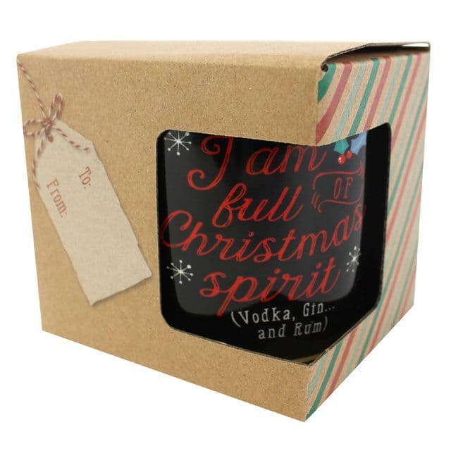 I Am Full Of Christmas Spirit (Vodka, Gin & Rum) - Black Gift Boxed Mug