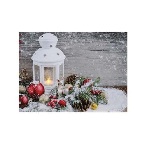 Lantern & Baubles - Canvas Wall Print With Flickering LED Light