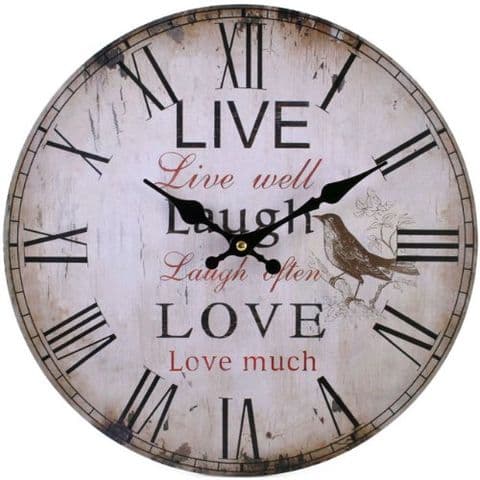 Live Love Laugh 31723 - Large Rustic Retro Kitchen Wall Clock 34cm