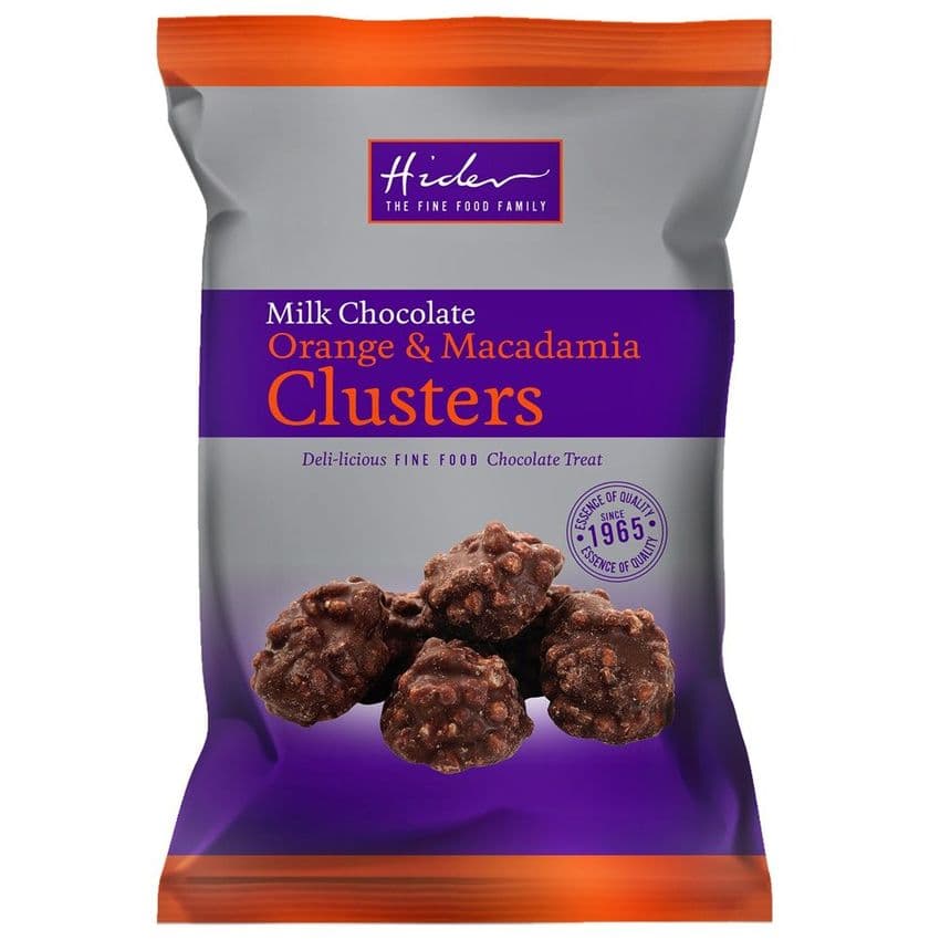 Milk Chocolate Orange & Macadamia Clusters - Hider Foods 95g