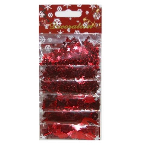 RED Christmas Confetti Foiletti (Angels Trees Stars Snowflakes Wreaths Candy Canes) Pack of 6