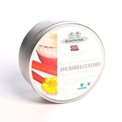 Rhubarb and Custard Sugar & Gluten Free - Simpkins Traditional Travel Sweets Tin 175g