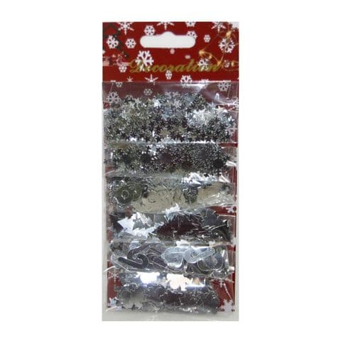 SILVER Christmas Confetti Foiletti (Angels Trees Stars Snowflakes Wreaths Candy Canes) Pack of 6