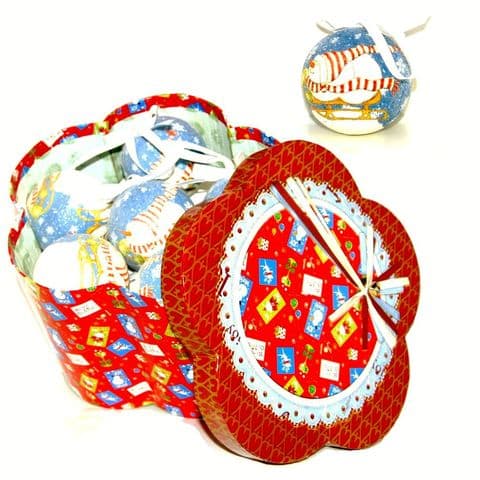Snowman Christmas Baubles Flower Shaped Storage Gift Box (Set of 12 Xmas Decorations)