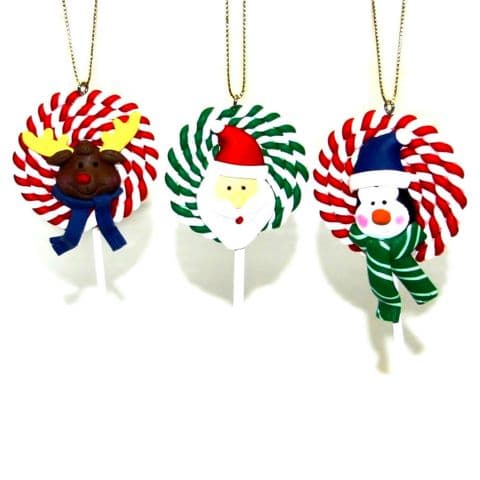 Swirl Lollipops Clay Christmas Tree Ornaments Handmade Xmas Decorations (Set of 3)