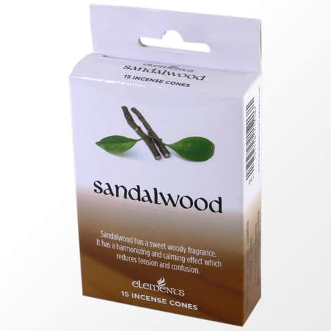Sandalwood Scented Incense Cones Elements Indian - Box Of 15