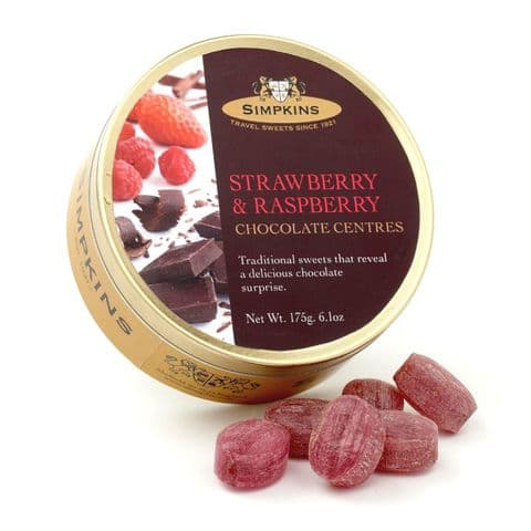Strawberry & Raspberry Chocolate Centres - Simpkins Traditional Travel Sweets Tin 175g