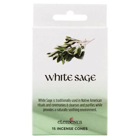 White Sage Scented Incense Cones Elements Indian - Box Of 15