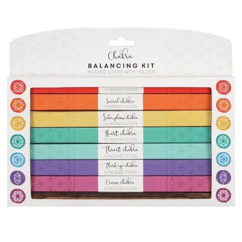 Chakra Balancing Kit 7 Pack Incense Sticks & Wooden Holder  Gift Set