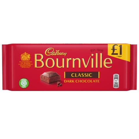 Classic Bournville Dark Chocolate Bar Cadbury 100g