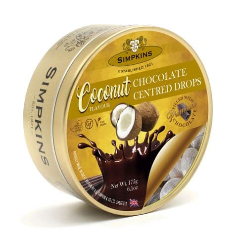 Coconut Chocolate Centres - Simpkins Traditional Travel Sweets Tin 175g