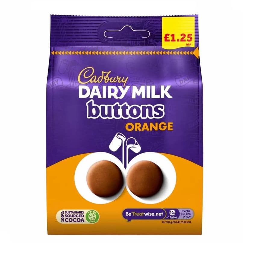 Dairy Milk Orange Giant Milk Chocolate Buttons Cadbury 95g