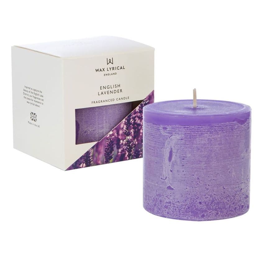 English Lavender Scented Pillar Candle Made In England Wax Lyrical