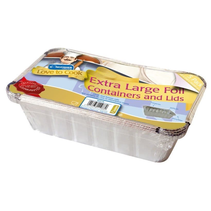 Extra Large Foil Trays & Lids - Kingfisher Catering Love To Cook (Pack of 5)