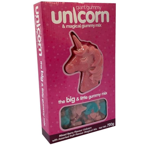 Giant Magical Unicorn Big & Little Gummy Mix Rose Confectionery 720g