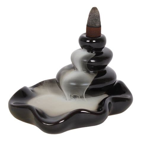 Large Pebbles Black Ceramic Backflow Incense Cones Burner 25728