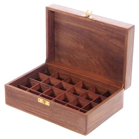Large Sheesham Wood Essential & Fragrance Oils Wooden Storage Box (Holds 24 Oil Bottles)