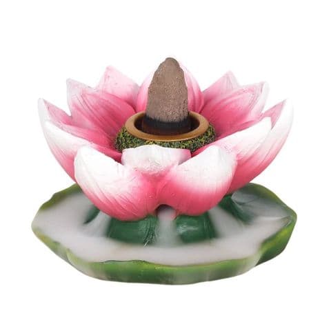 Lotus Flower Coloured Ceramic Backflow Incense Cones Burner 22238