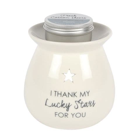Lucky Stars - Fresh Cotton Sheets Eco Soy Wax Melt Warmer Gift Set Jones Home & Gift