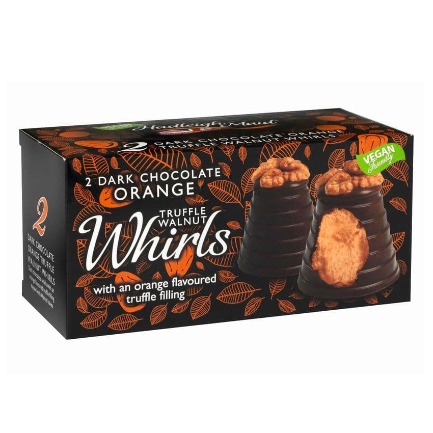 Orange Dark Chocolate  Vegan Truffle Walnut Whirls Hadleigh Maid 90g
