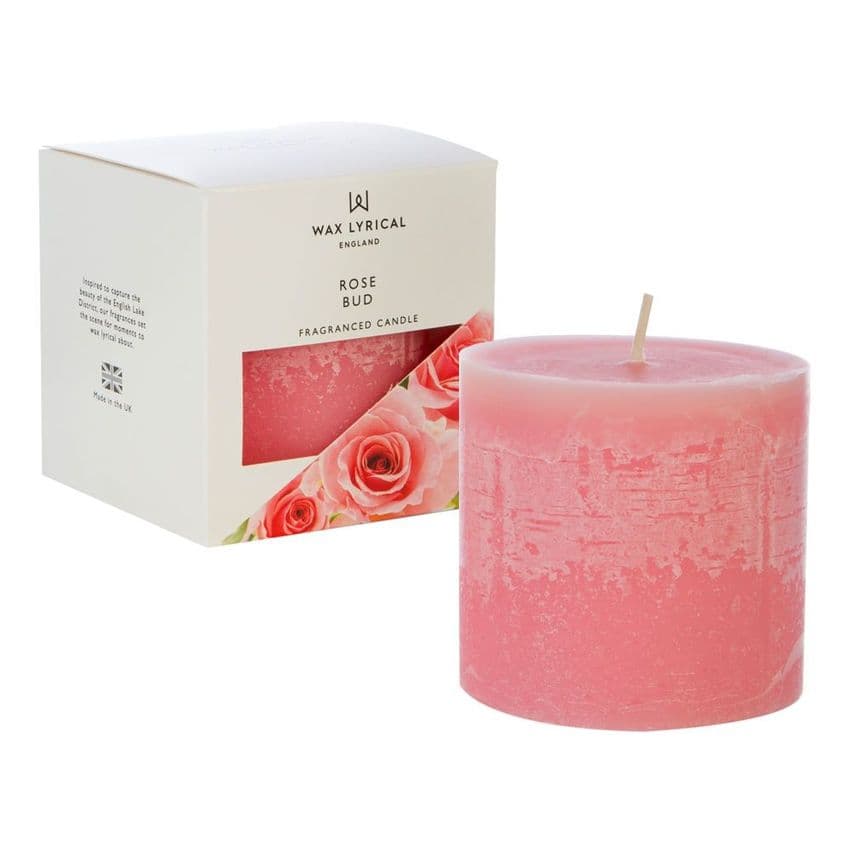 Rose Bud Scented Pillar Candle Made In England Wax Lyrical
