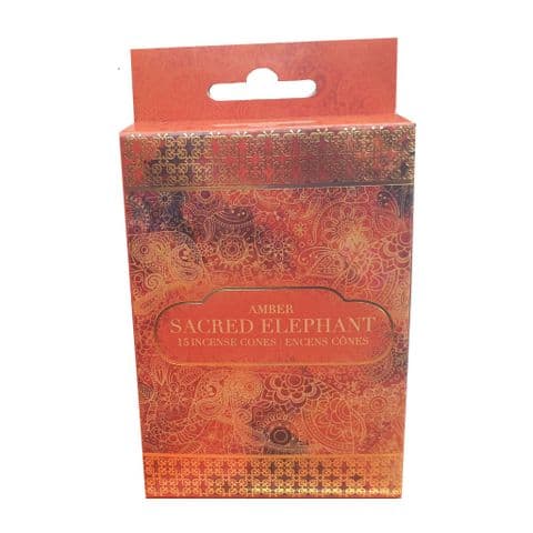 Sacred Elephant Amber Scented Indian Incense Cones Sifcon (Pack of 15)