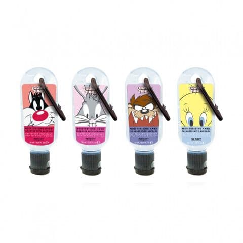 Set of 4 Looney Tunes Clip & Clean Moisturising Travel Hand Cleanser Gels 30ml Mad Beauty