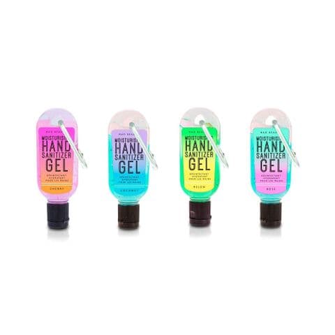 Set of 4 Neon Collection Clip & Clean Moisturising Travel Hand Sanitizer Gels 30ml Mad Beauty