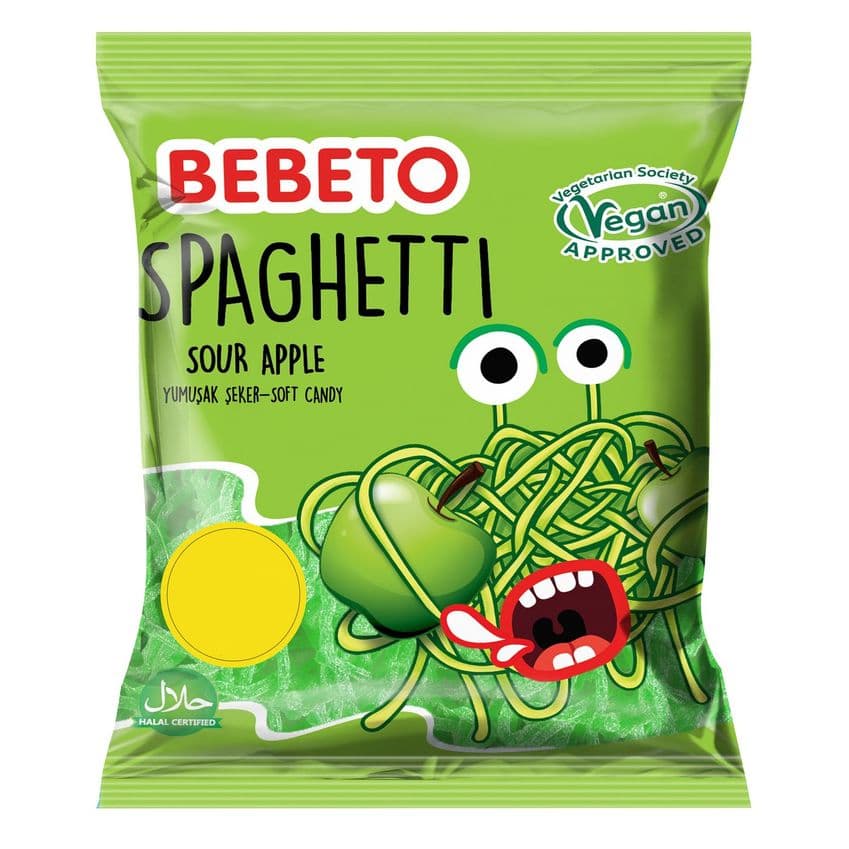 Sour Apple Spaghetti Halal Vegetarian Jellies Jelly Sour Sweets Bebeto 70g