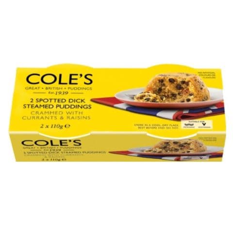 Spotted Dick Individual Steamed Puddings Cole's 2 x 110g