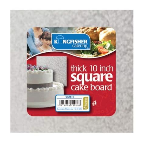 Square 12mm Thick - Silver Foiled Cakeboard by Kingfisher Catering (10" or 12")